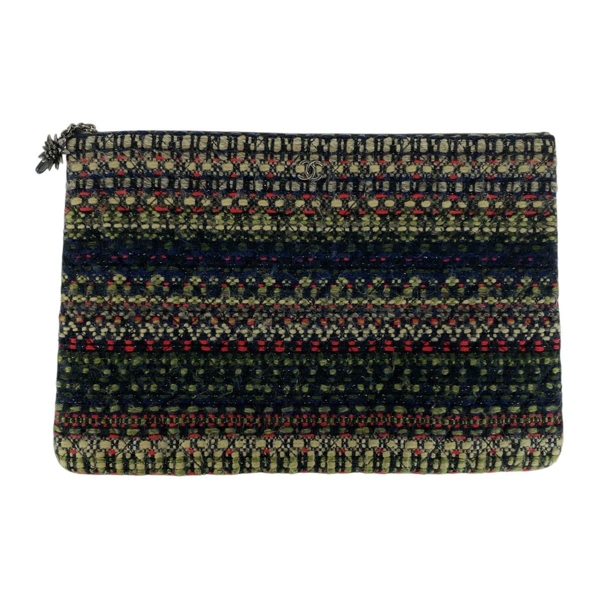 Chanel CC Logo Multicolor Black Silver Tweed Clutch