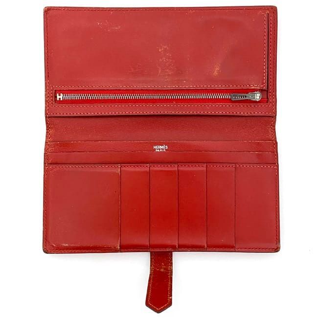 Hermes Bifold Long Wallet Bearn Red Leather — view 8