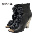 Chanel Boots Short Shoes Leather Black Camellia Coco Mark