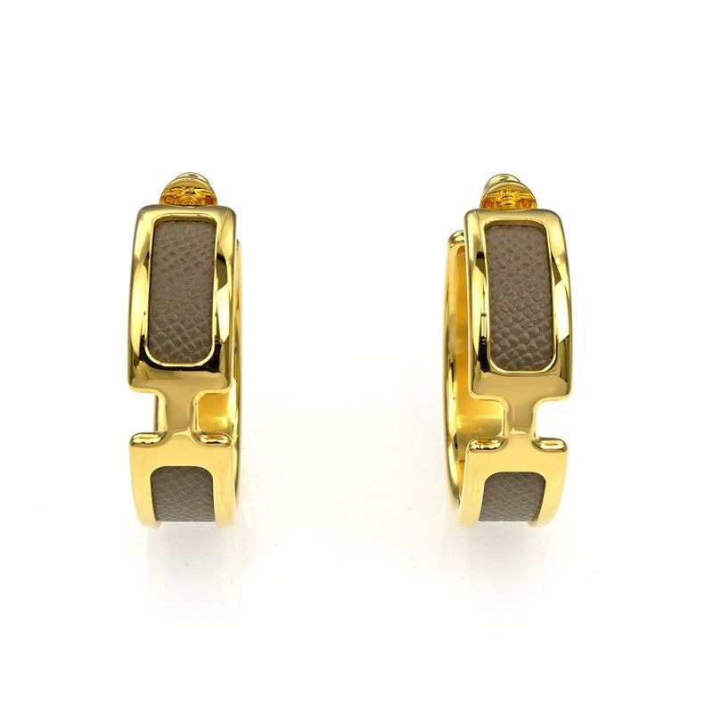 Hermes Earrings Olympe Etoupe Gold Hardware Brown Pair Of Accessories