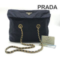 Prada Nylon Tessuto Triangle Logo Quilted Chain Tote Navy