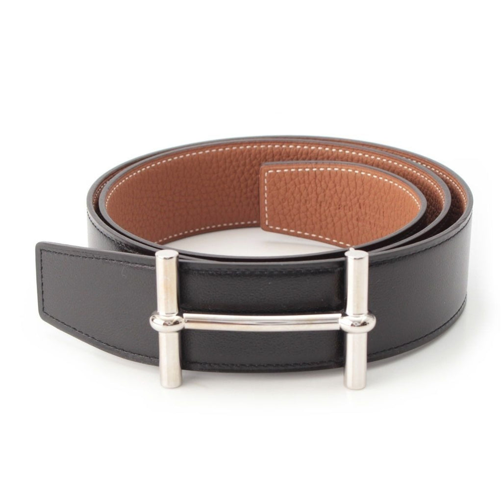Hermes Box Calf Togo Hd'ancre Reversible 38 Belt Black Gold 90