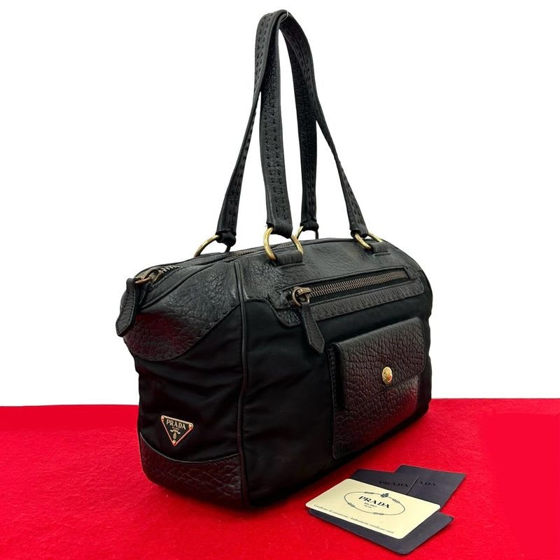 Prada Triangle Logo Hardware Tessuto Nylon Leather Tote Bag — view 2