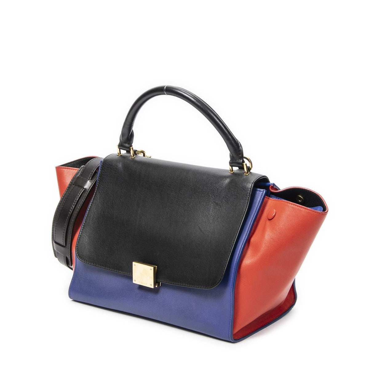 Celine Small Tricolor Trapeze Blue Red Black Calfskin Leather Shoulder Bag — view 2