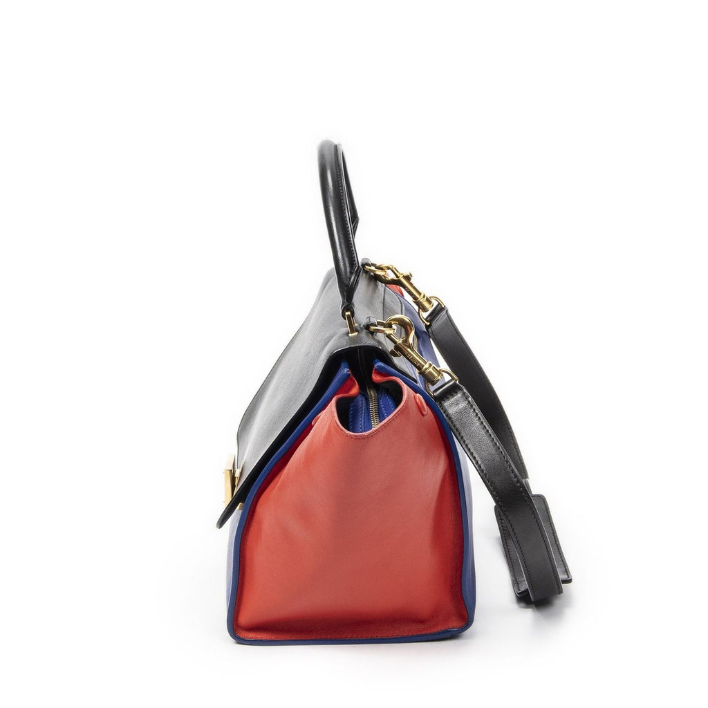 Celine Small Tricolor Trapeze Blue Red Black Calfskin Leather Shoulder Bag — view 3