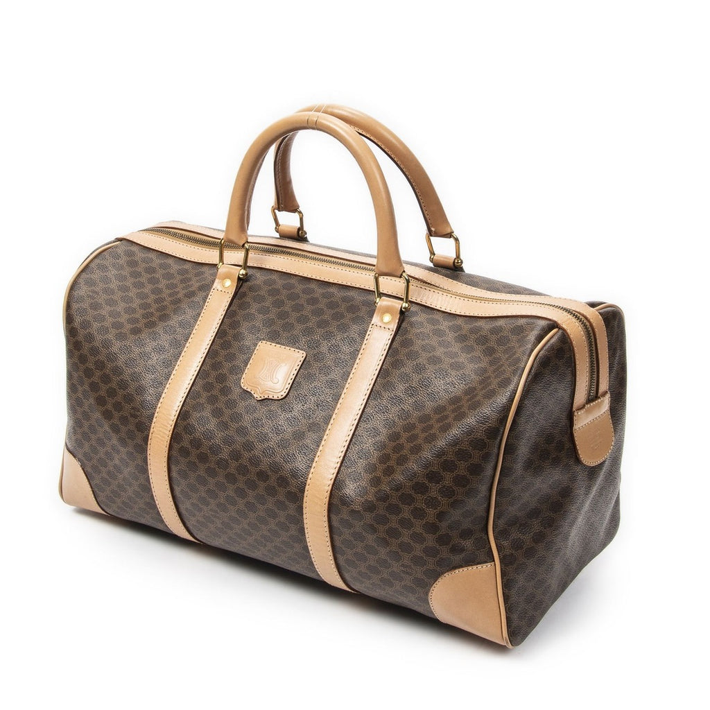 Celine Vintage Travel Boston Brown Tan Macadam Canvas Shoulder Bag — view 2