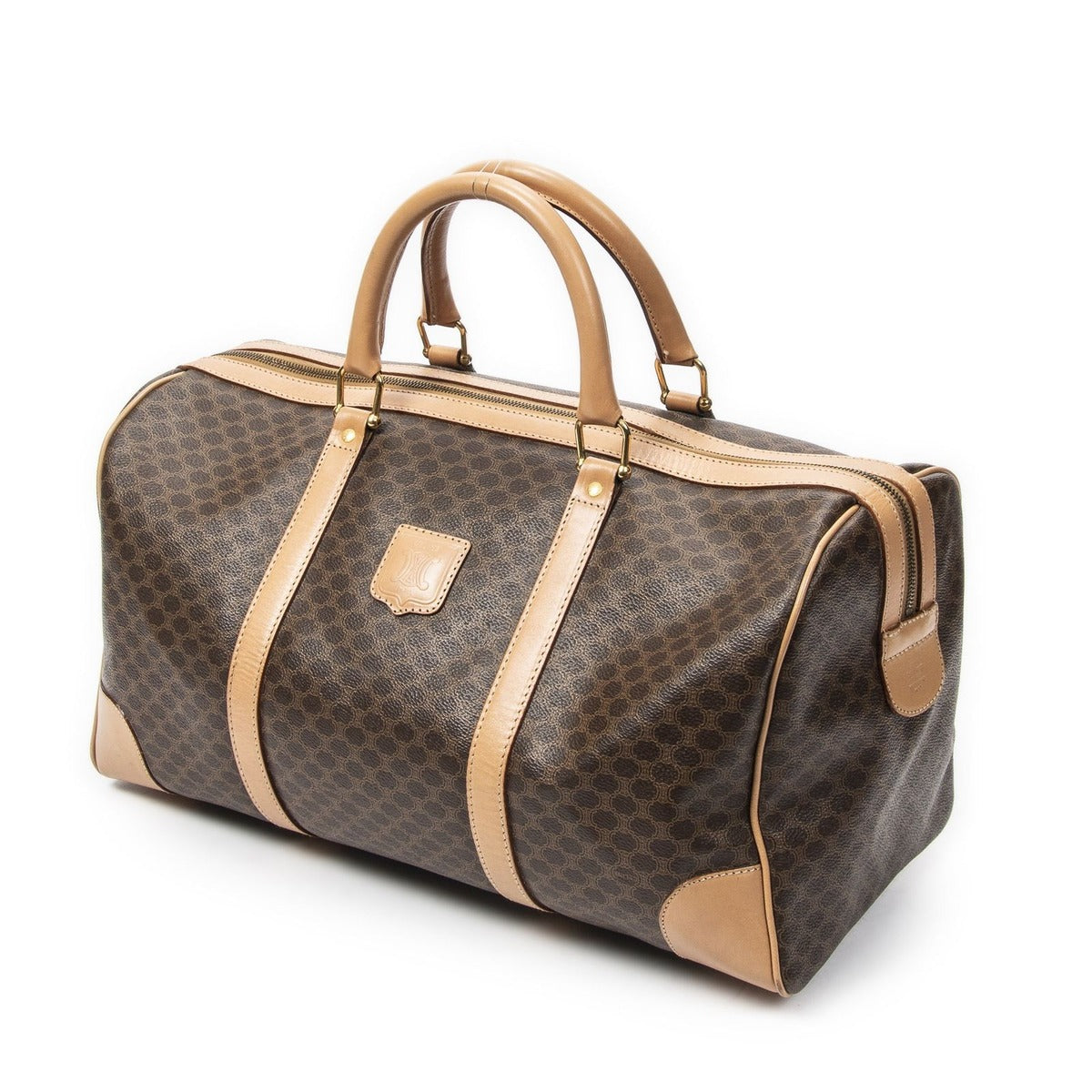 Celine Vintage Travel Boston Brown Tan Macadam Canvas Shoulder Bag — view 2