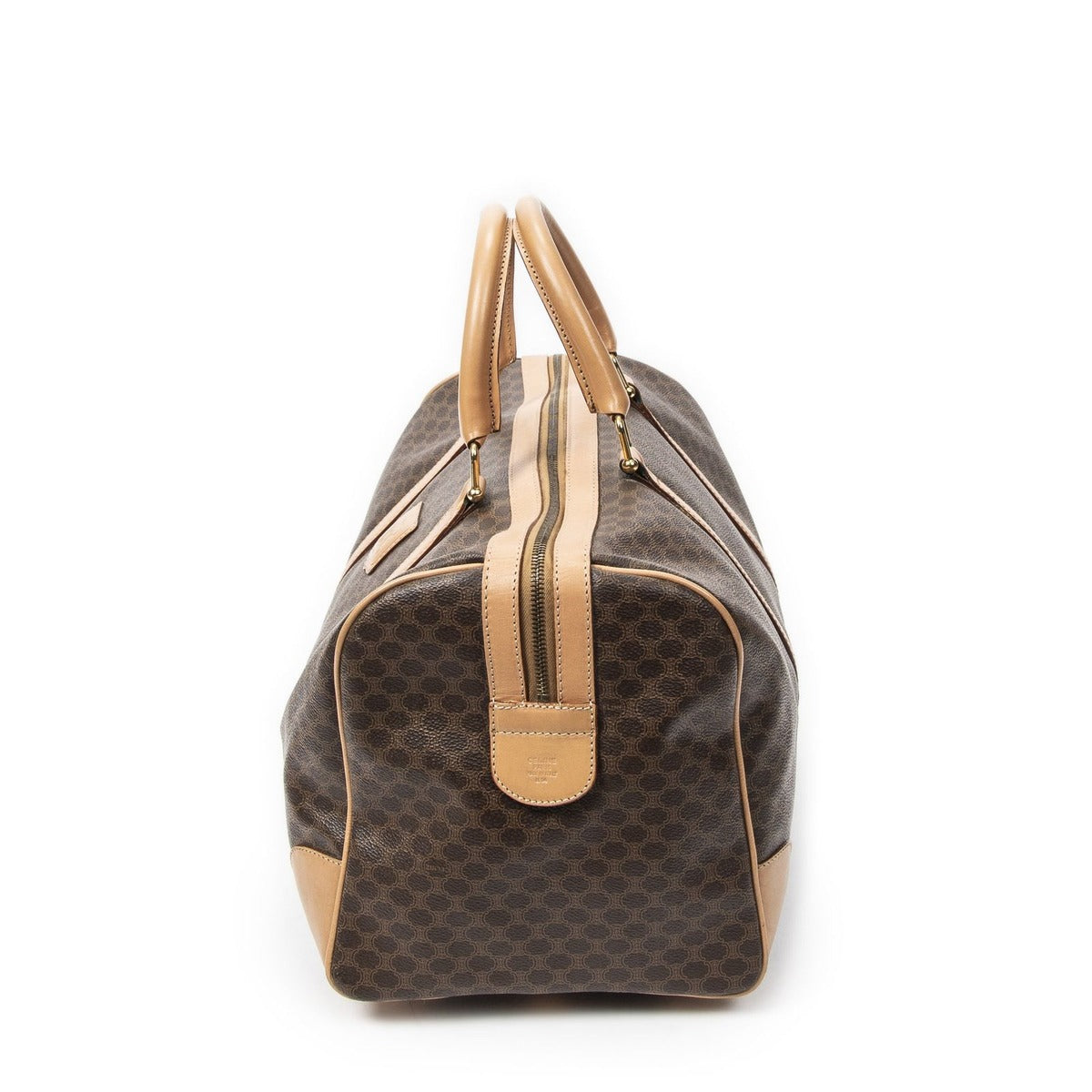 Celine Vintage Travel Boston Brown Tan Macadam Canvas Shoulder Bag — view 3