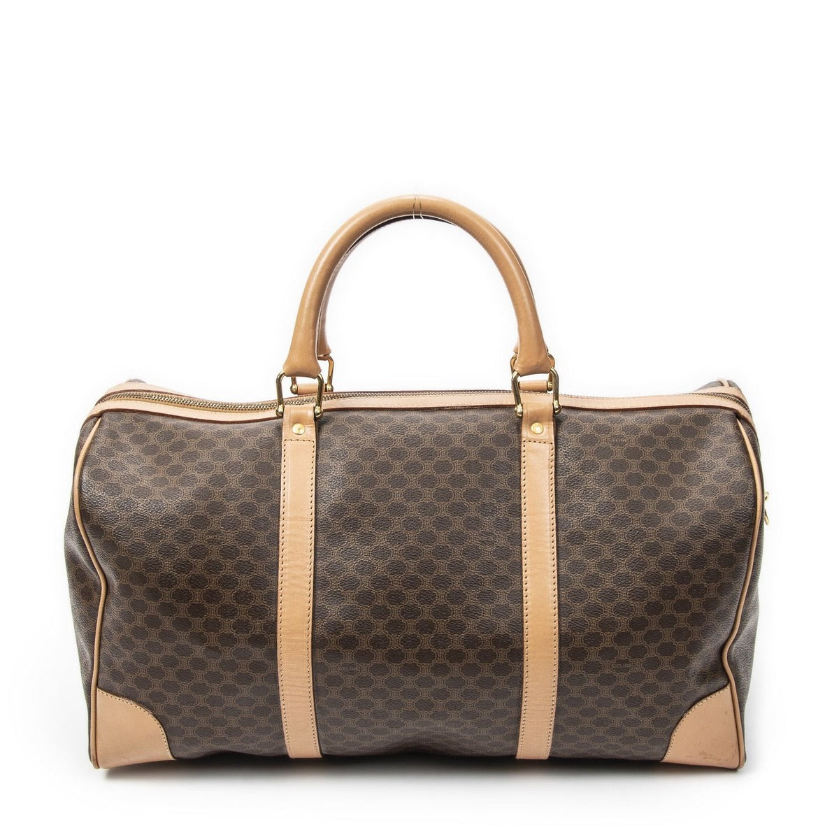 Celine Vintage Travel Boston Brown Tan Macadam Canvas Shoulder Bag — view 5