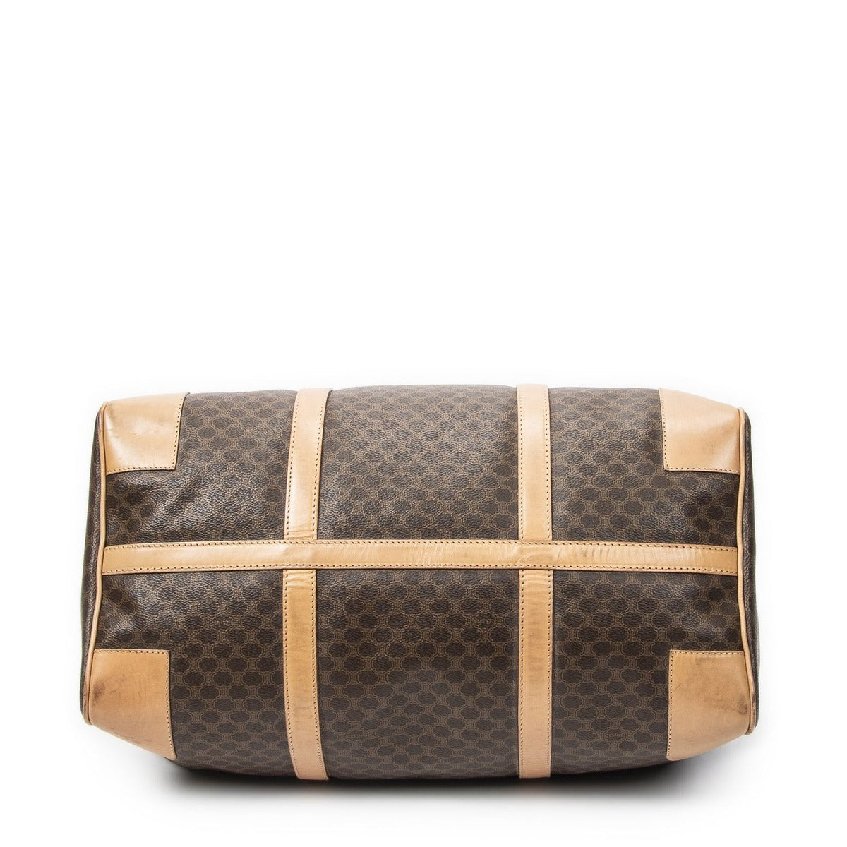 Celine Vintage Travel Boston Brown Tan Macadam Canvas Shoulder Bag — view 6