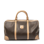 Celine Vintage Travel Boston Brown Tan Macadam Canvas Shoulder Bag