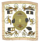 Hermes Carre 90 les Voitures a Transformation Foldable Covered Wagon Silk Beige