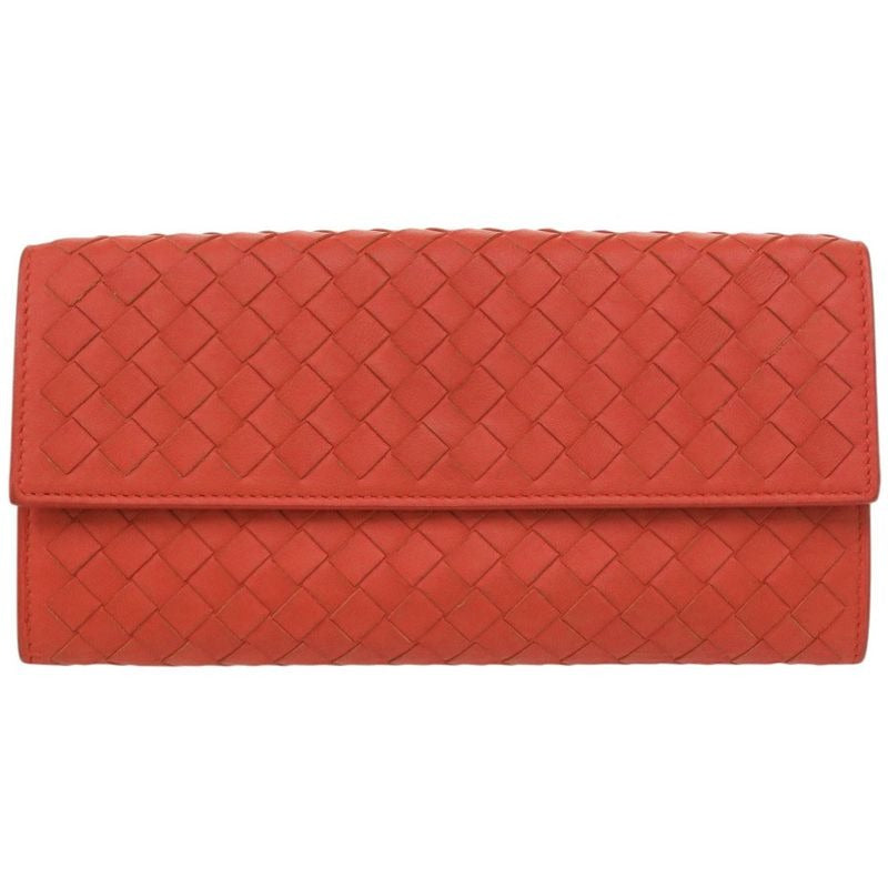 Bottega Veneta Intrecciato Leather Red Long Wallet 0787