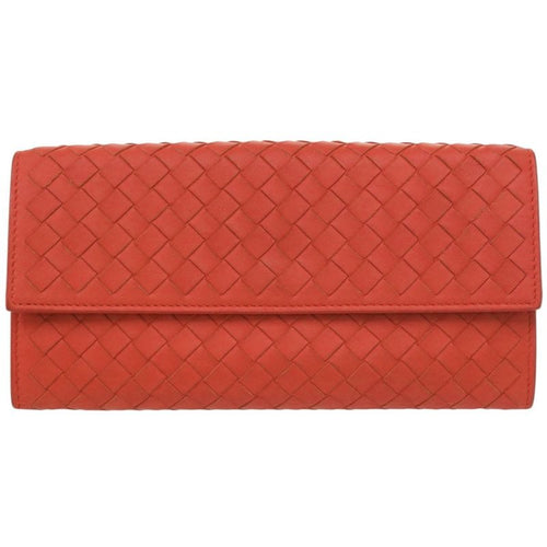 Bottega Veneta Intrecciato Leather Red Long Wallet 0787