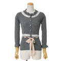 Dior Cardigan 36 Rib Knit Lace Silk Ribbon