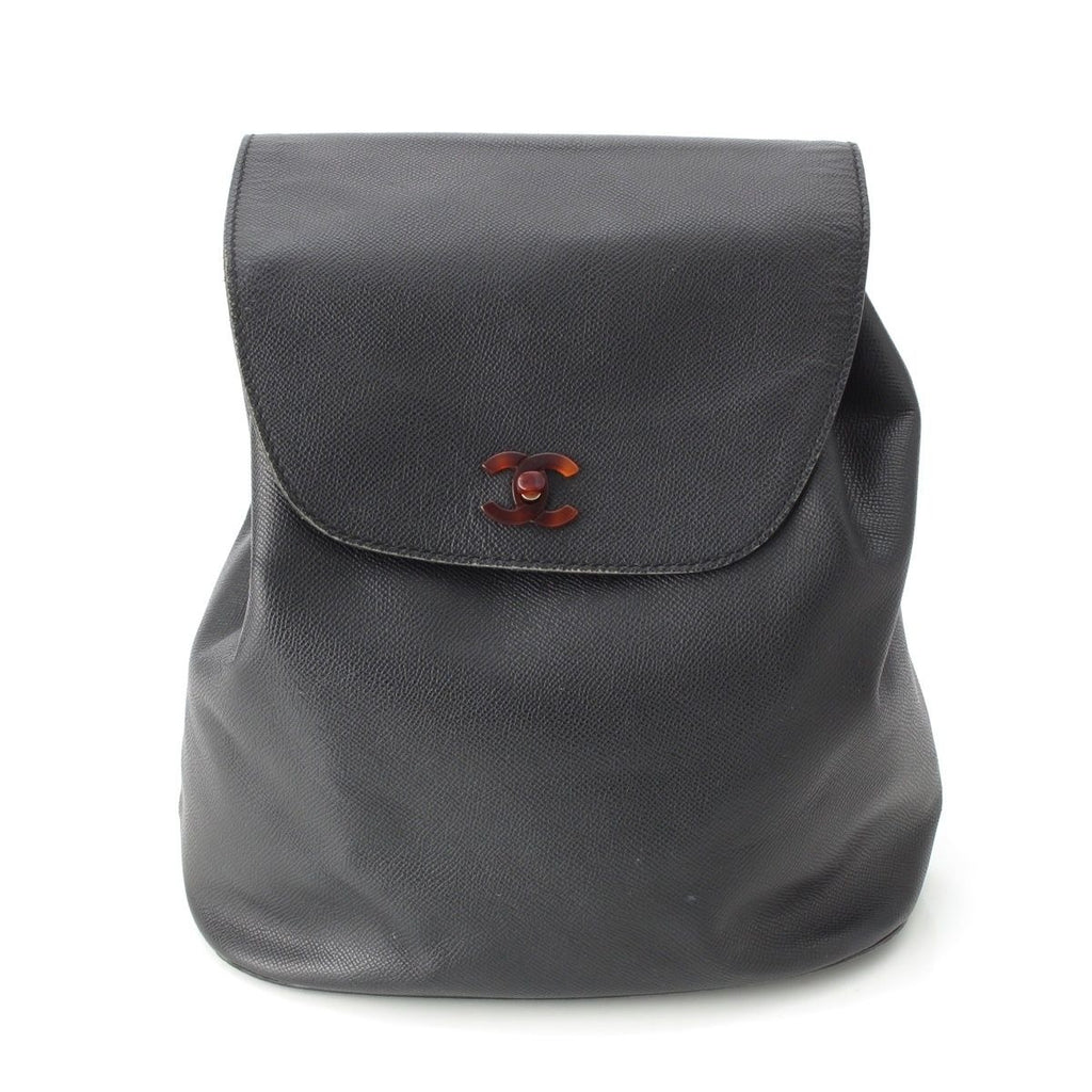 Chanel Leather CC Logo Tortie Shell Turnlock Backpack Black