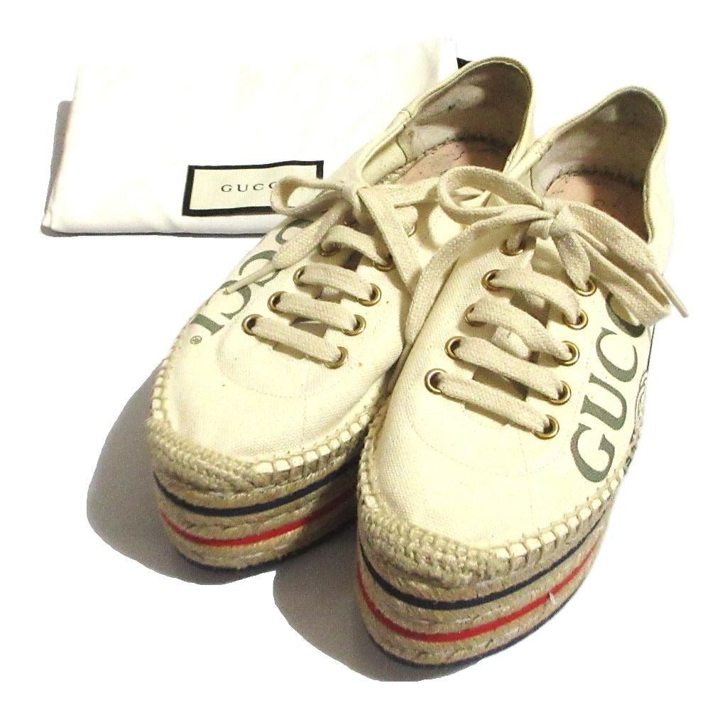 Gucci Logo Print Espadrilles Platform Mushuze 35.5 Off-white