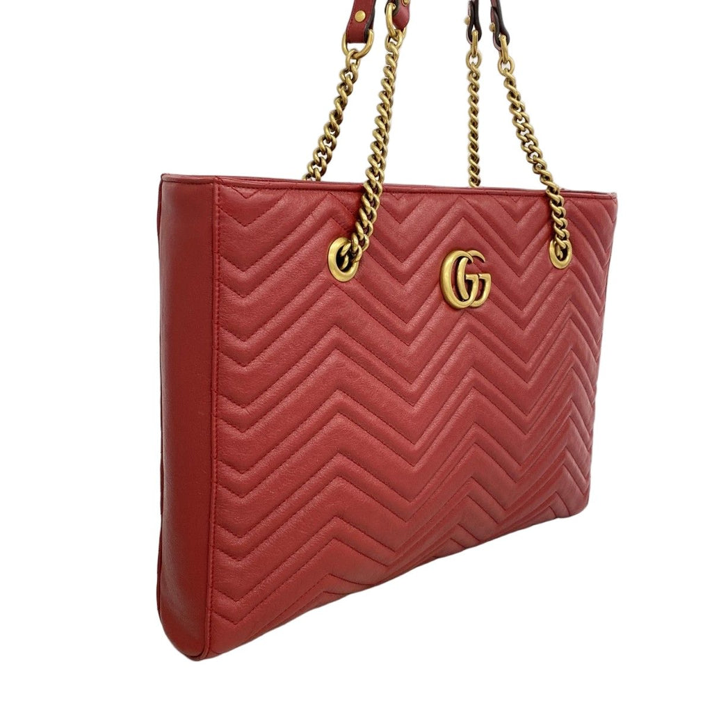 Gucci Chain Tote GG Marmont Leather Red Gold — view 2