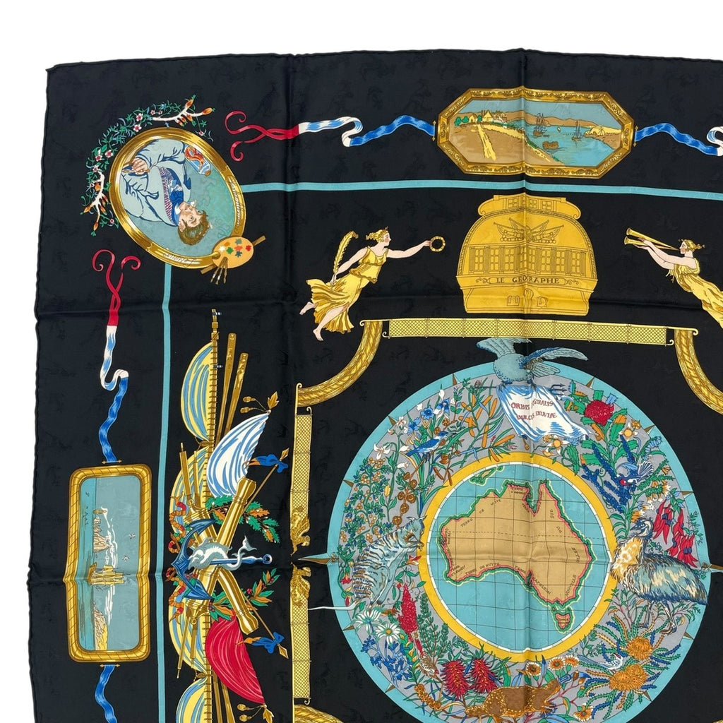 Hermes Scarf Silk Carre 90 le Geographe Geographer Black — view 2