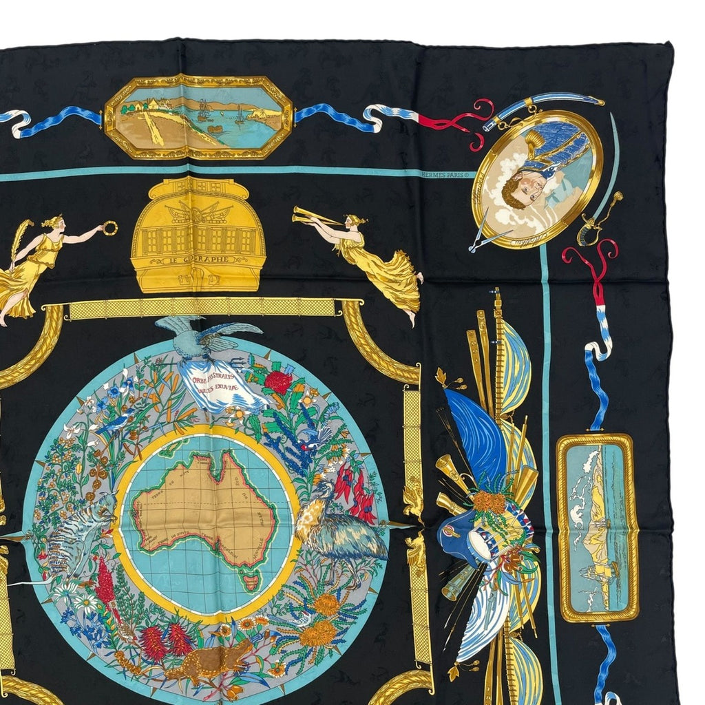 Hermes Scarf Silk Carre 90 le Geographe Geographer Black — view 3