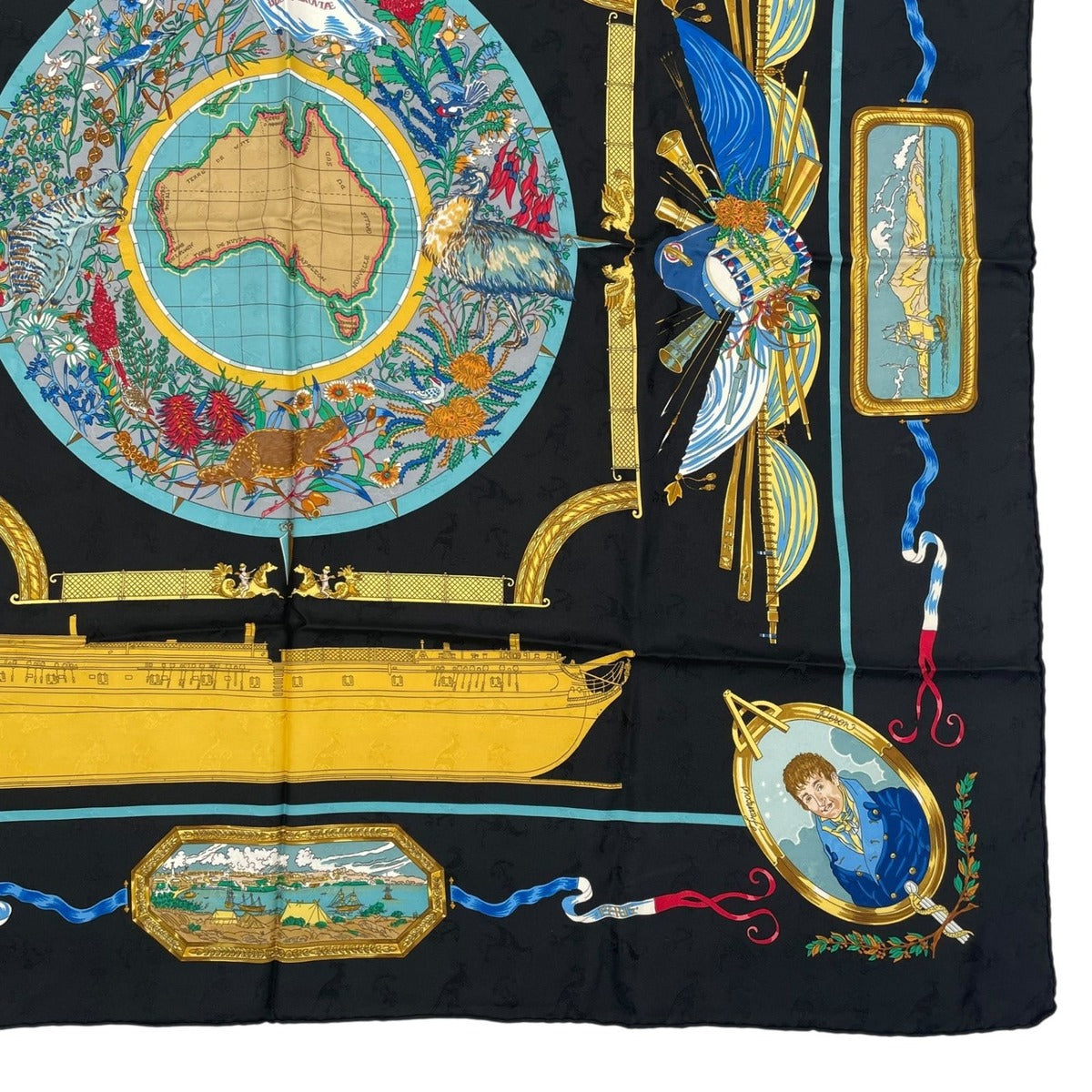 Hermes Scarf Silk Carre 90 le Geographe Geographer Black — view 5