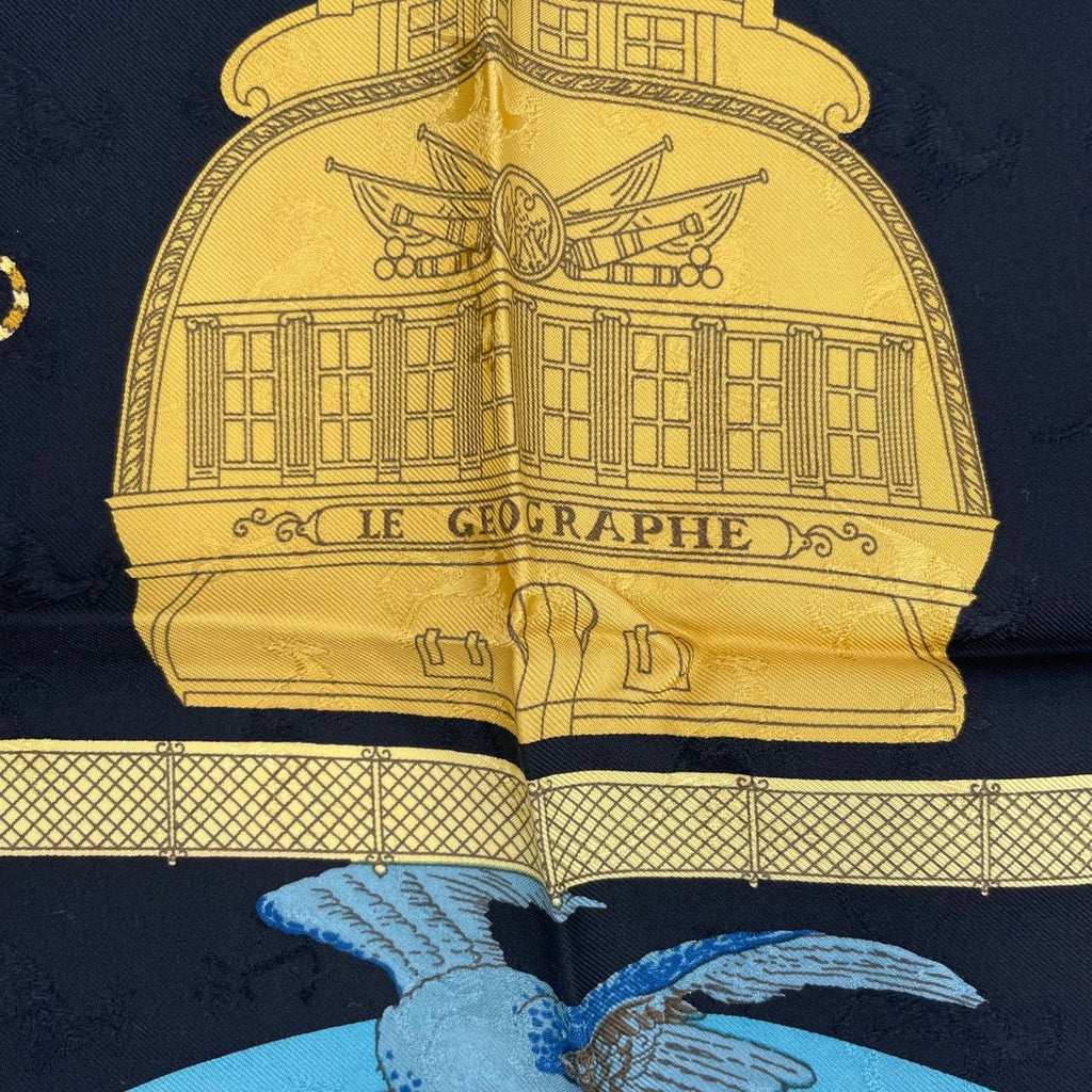 Hermes Scarf Silk Carre 90 le Geographe Geographer Black — view 7