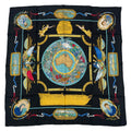 Hermes Scarf Silk Carre 90 le Geographe Geographer Black