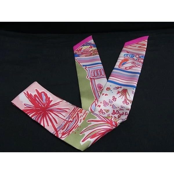 Hermes Reil Dete Twilly Silk Ribbon Scarf Pink Multicolor — view 2
