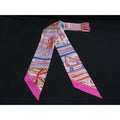 Hermes Reil Dete Twilly Silk Ribbon Scarf Pink Multicolor