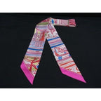 Hermes Reil Dete Twilly Silk Ribbon Scarf Pink Multicolor
