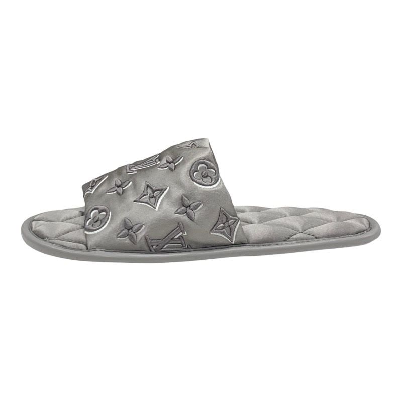 Louis Vuitton Homey Line Monogram Flat Shoes Satin Gray Slippers Room — view 3