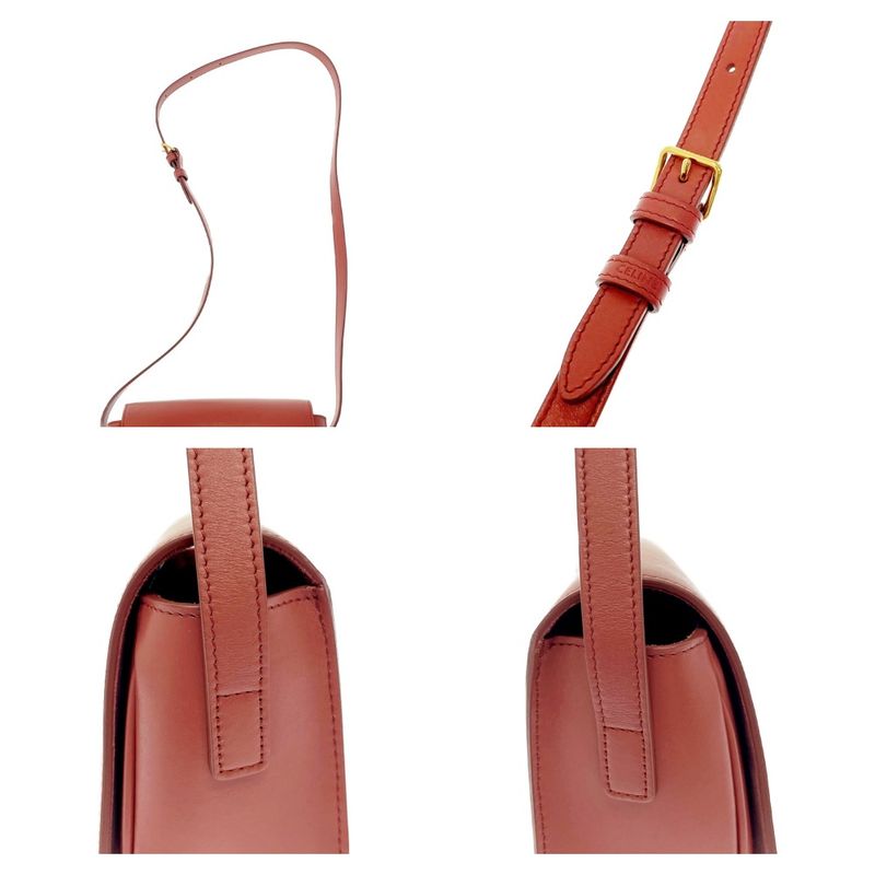 Celine Leather Folco Cuir Triomphe Shoulder Bag Lipstick — view 7