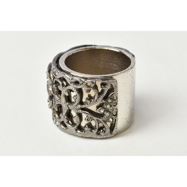 Chanel Ring Coco Rings Rhinestone Pearl Gunmetal Size 13 — view 2