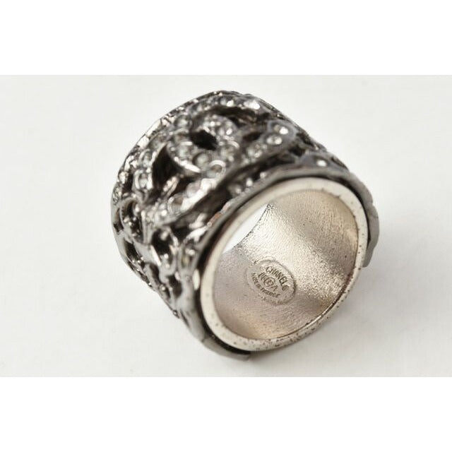 Chanel Ring Coco Rings Rhinestone Pearl Gunmetal Size 13 — view 4