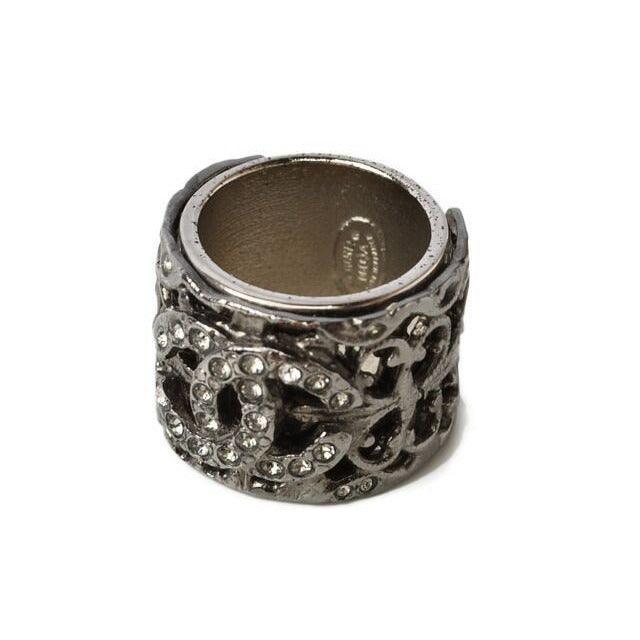 Chanel Ring Coco Rings Rhinestone Pearl Gunmetal Size 13