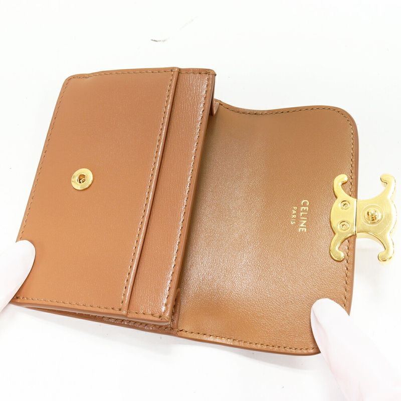 Celine Card Case Business Holder With Triomphe Flap Shiny Calfskin Bronze — view 4