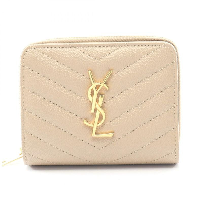 Saint Laurent Paris Bifold Wallet Monogram bow Beige Leather