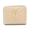Saint Laurent Paris Bifold Wallet Monogram bow Beige Leather