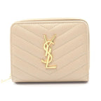Saint Laurent Paris Bifold Wallet Monogram bow Beige Leather