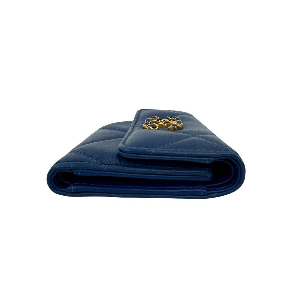 Chanel Quilted CC Logo Lambskin Bifold Wallet Mini Blue — view 5