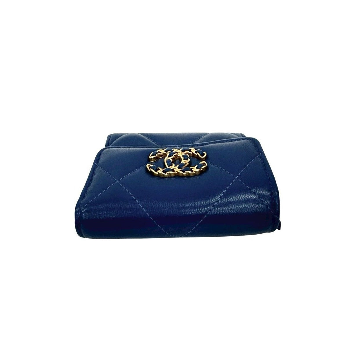 Chanel Quilted CC Logo Lambskin Bifold Wallet Mini Blue — view 6