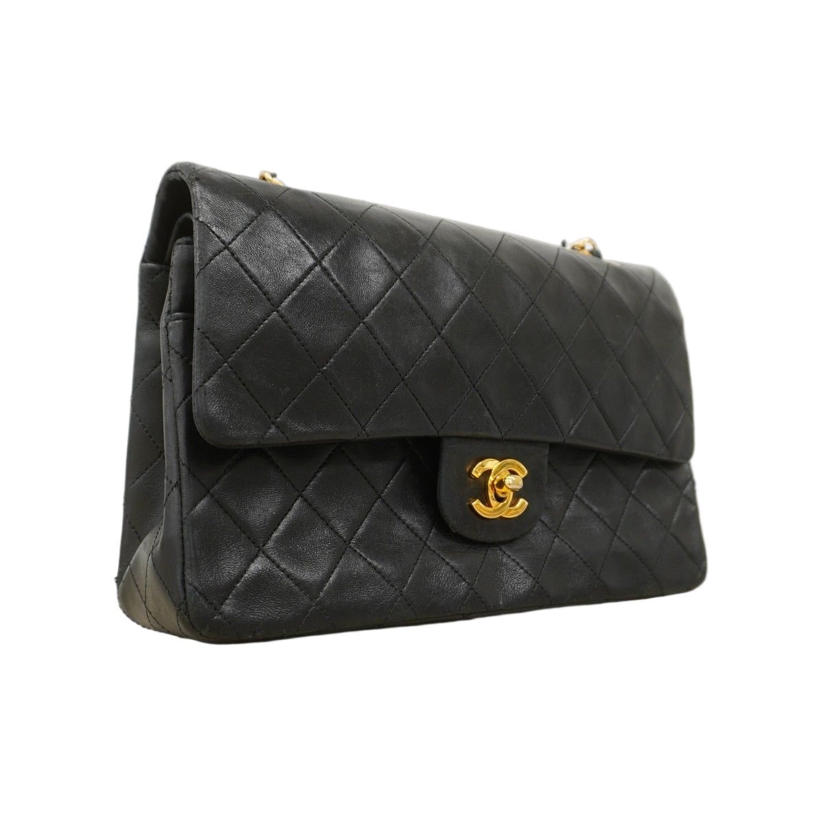 Chanel Shoulder Bag Quilted Lambskin Black Gold — view 2