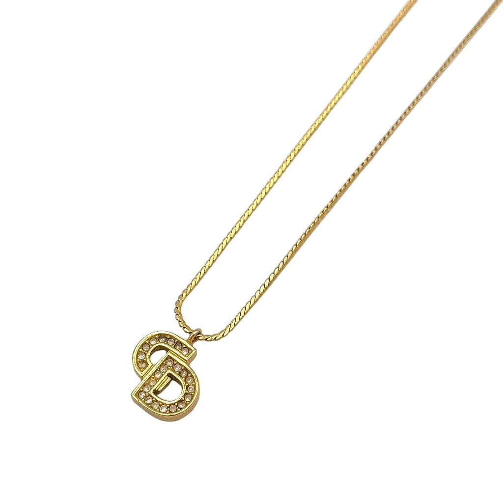 Dior CD Logo Rhinestone Gold Necklace