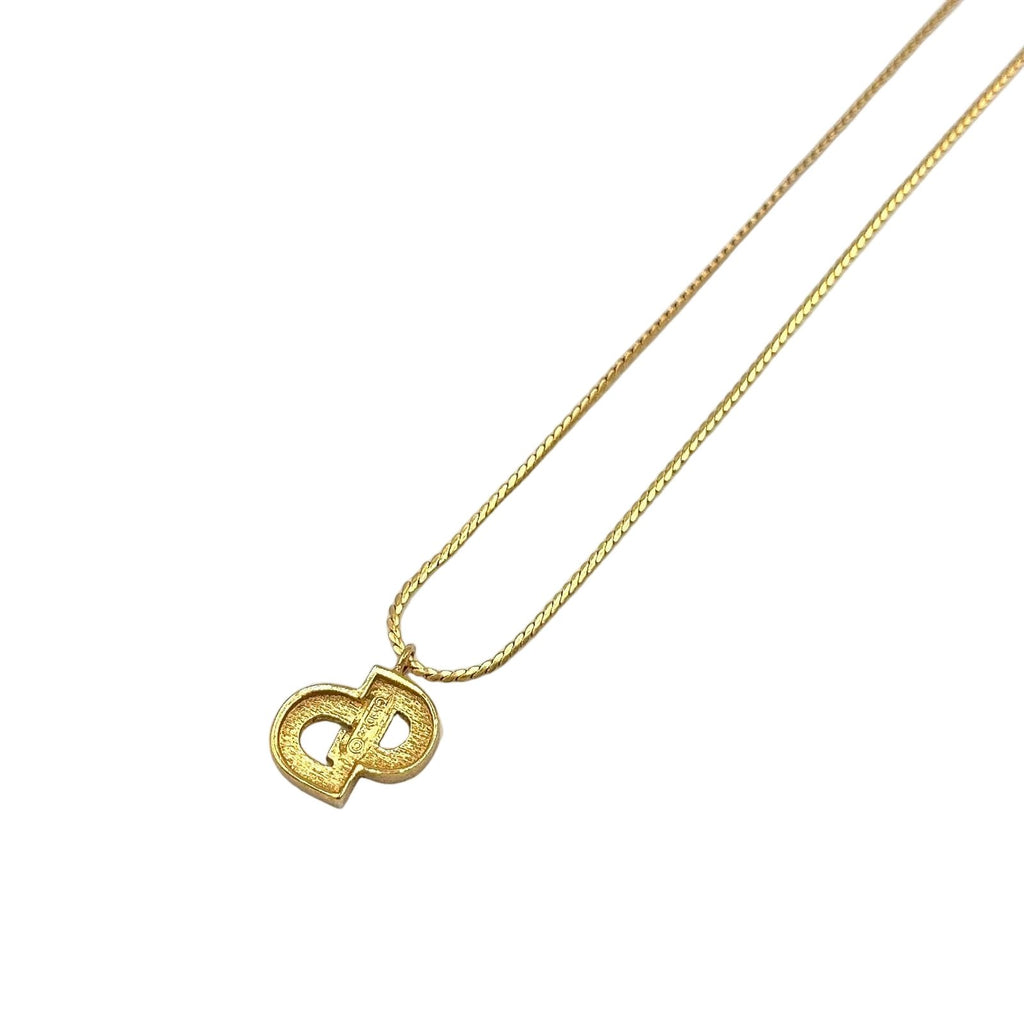 Dior CD Logo Rhinestone Gold Necklace — view 2