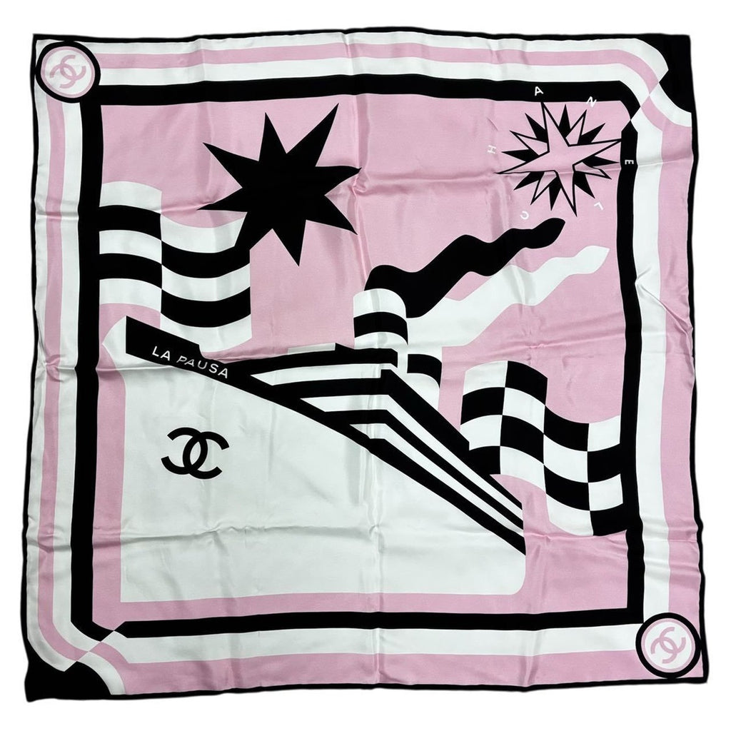 Chanel Large Scarf CC Logo Silk Pink