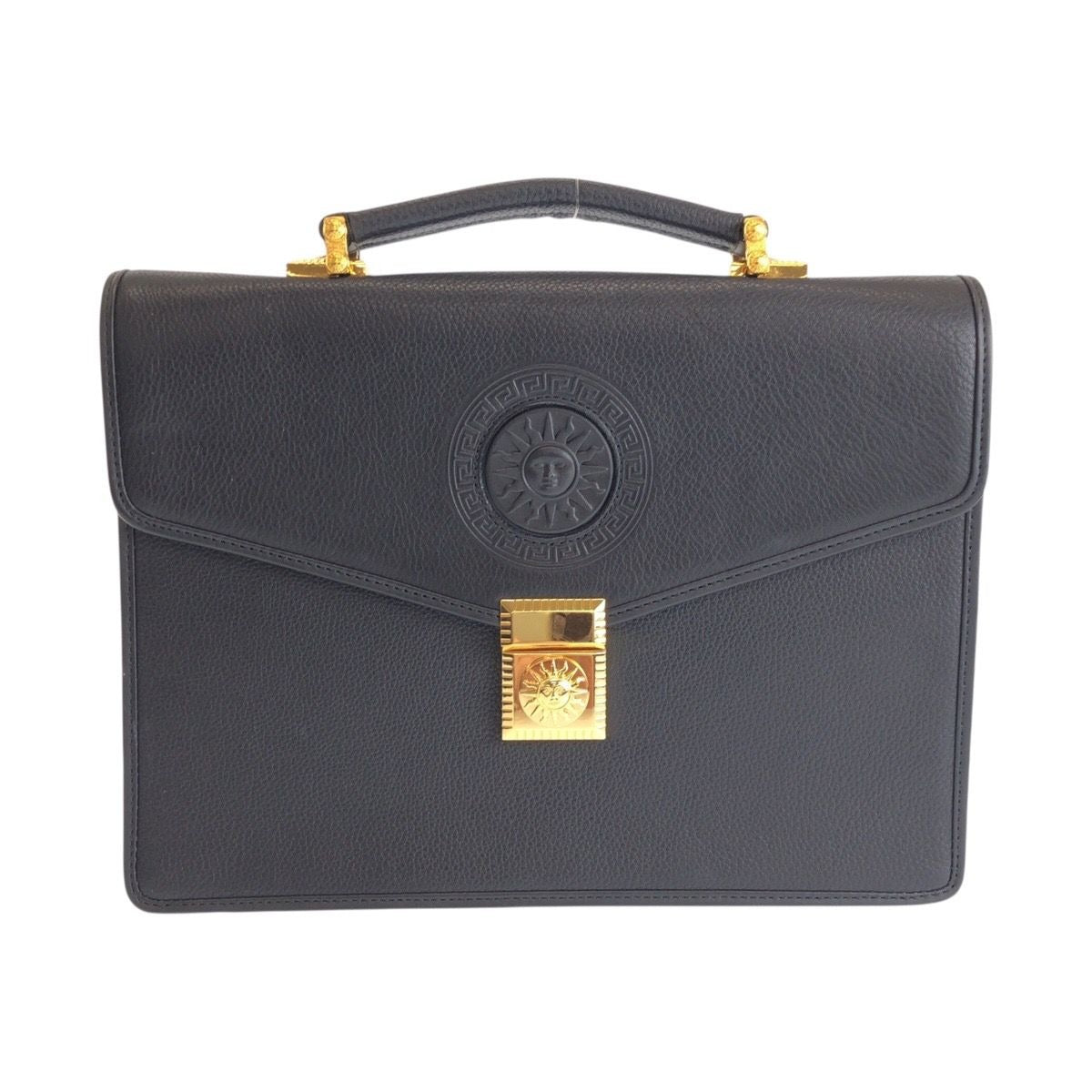 Versace Vintage Sunburst Black Leather Clutch Business