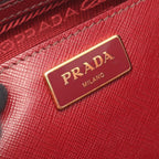 Prada Handbag Triangle Logo Red Saffiano Leather 2-Way Tote — view 4