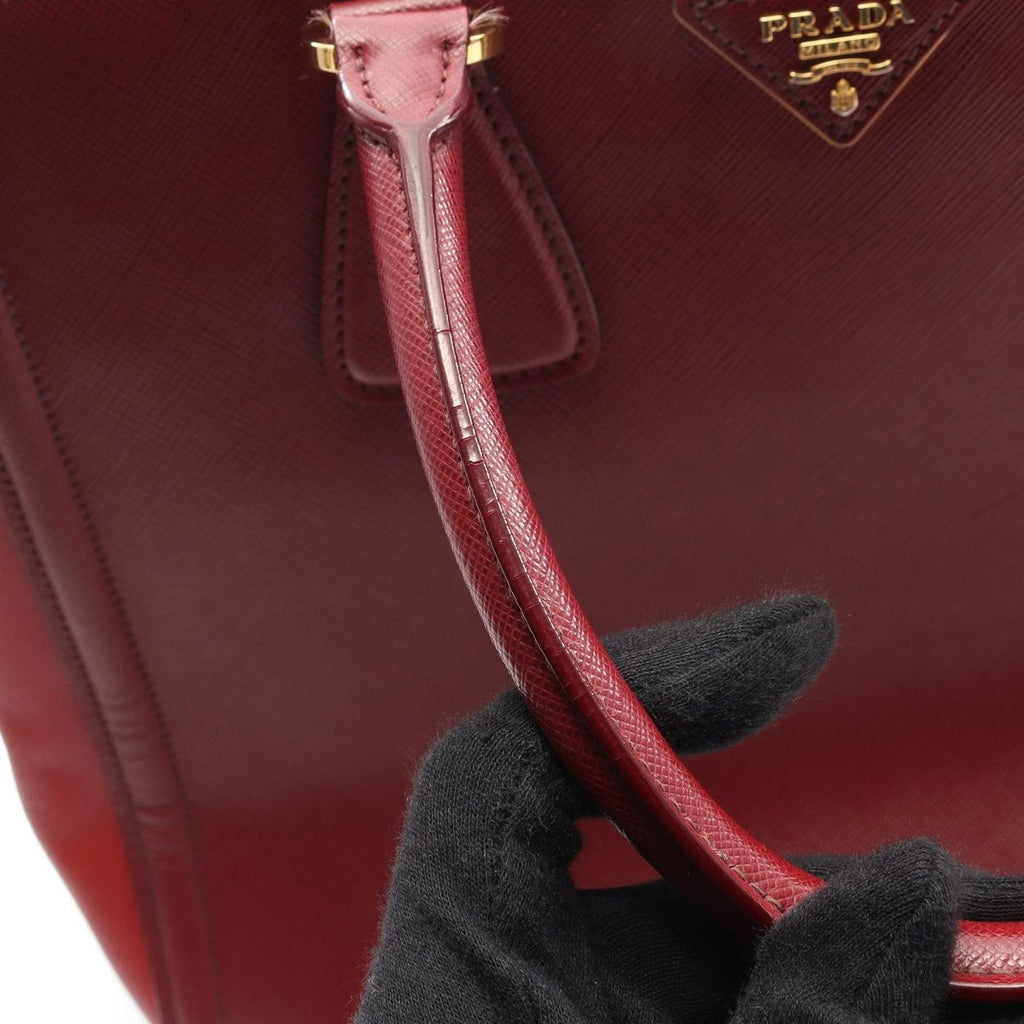 Prada Handbag Triangle Logo Red Saffiano Leather 2-Way Tote — view 9