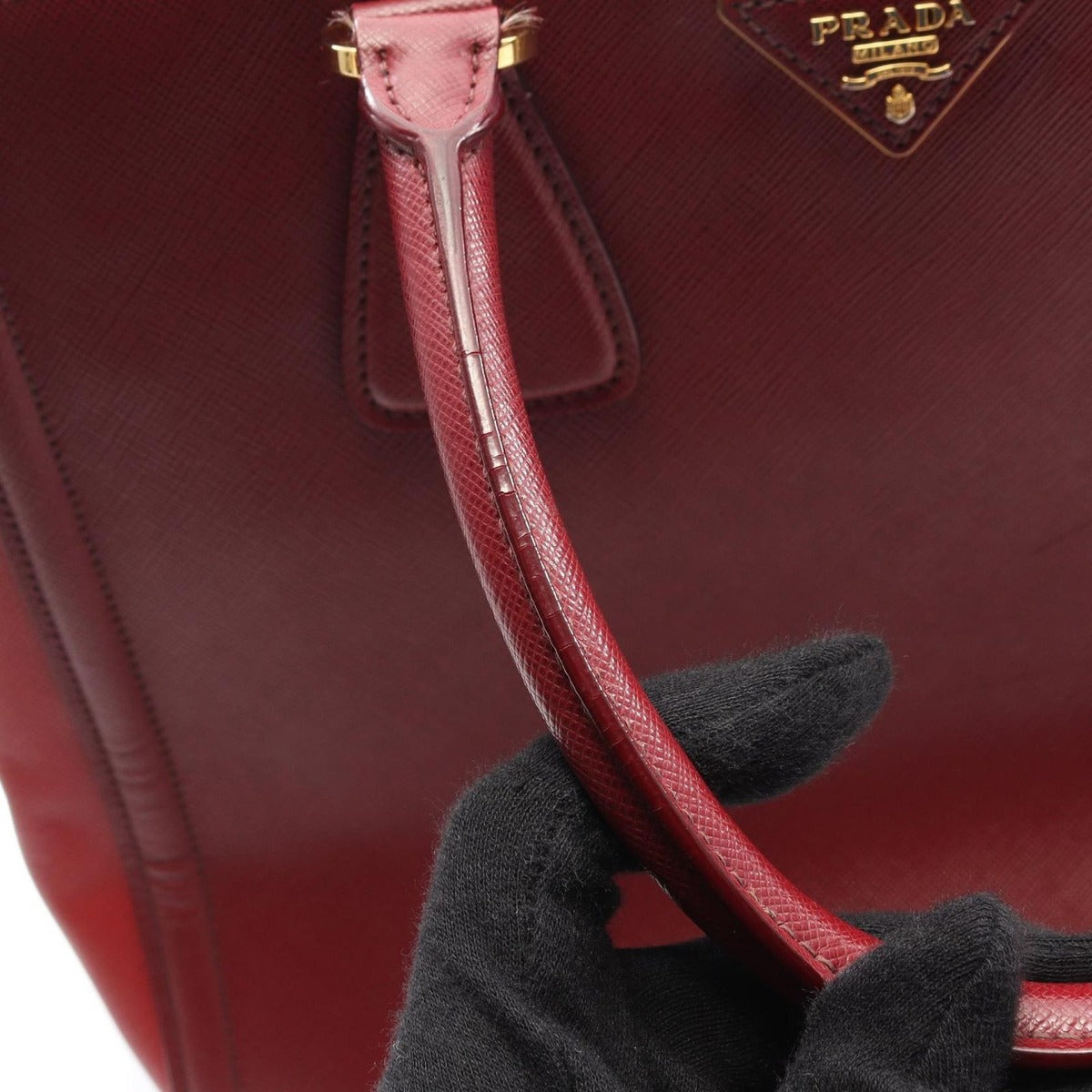Prada Handbag Triangle Logo Red Saffiano Leather 2-Way Tote — view 9