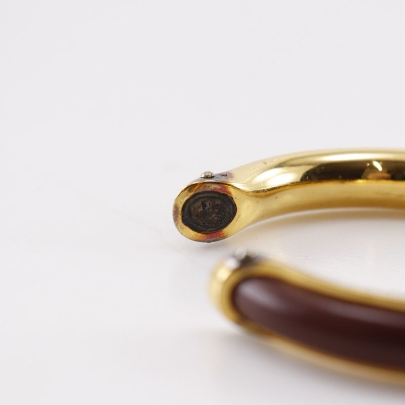 Hermes Vintage Gold Plated and Leather Brown 36.3 g Bangle — view 7